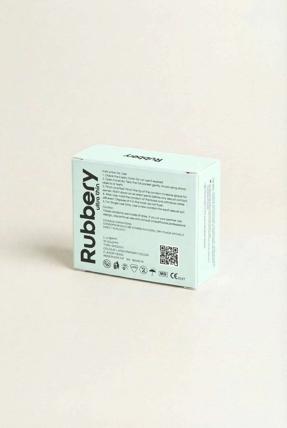 Rubbery product packaging on a beige background
