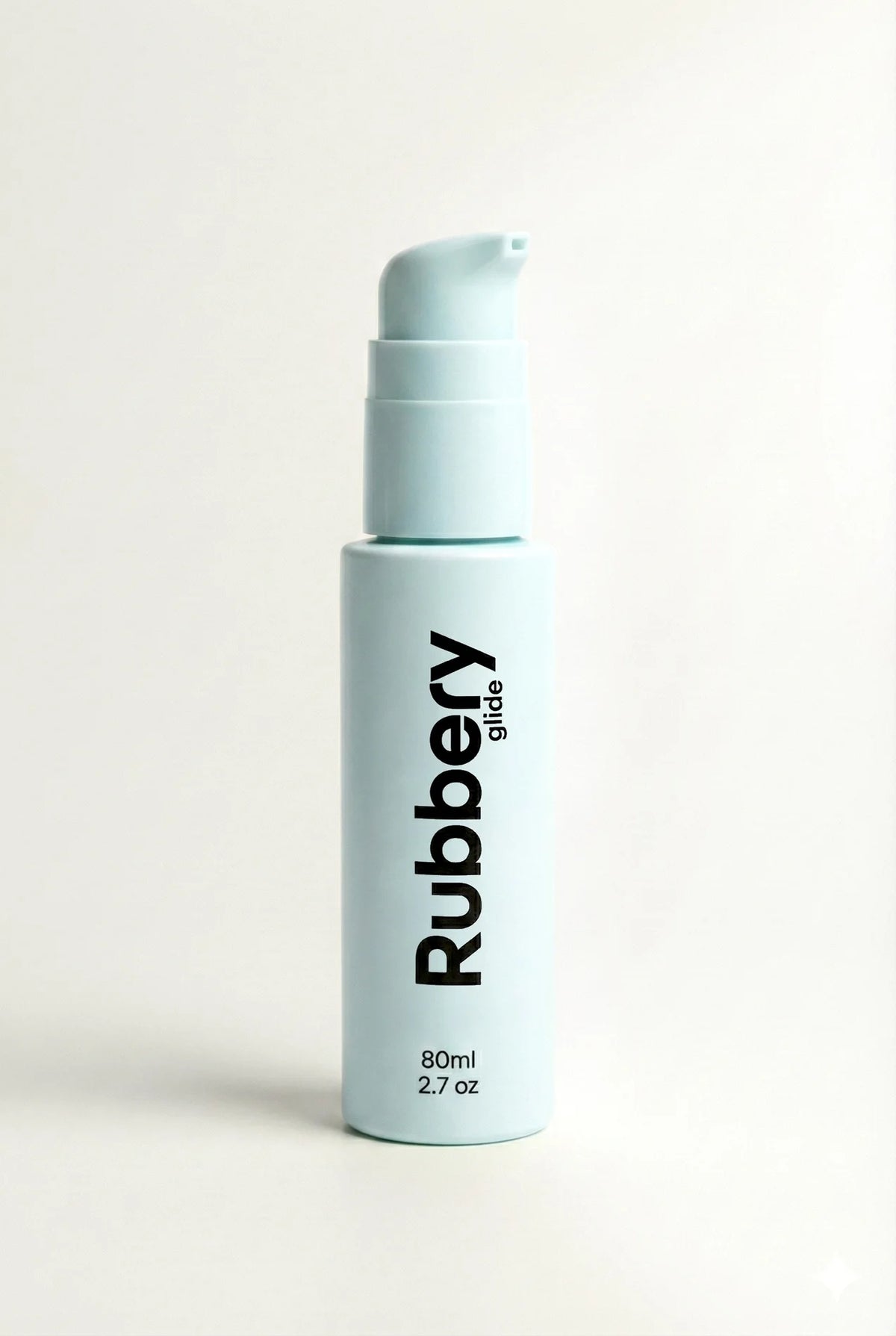 Bottle of Rubbery glide lubricant on a white background